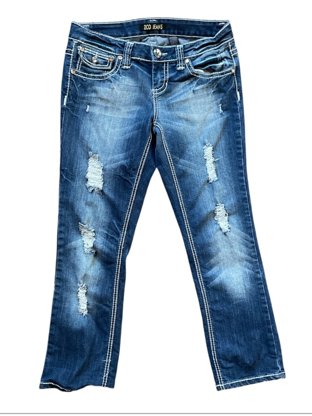 ZCO blue Jean capris distressed tattered Deniem  size 7
